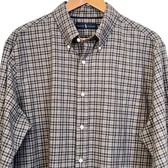 Ralph Lauren Grey Plaid Button Down Men’s Shirt Size XL - Picture 1 of 9